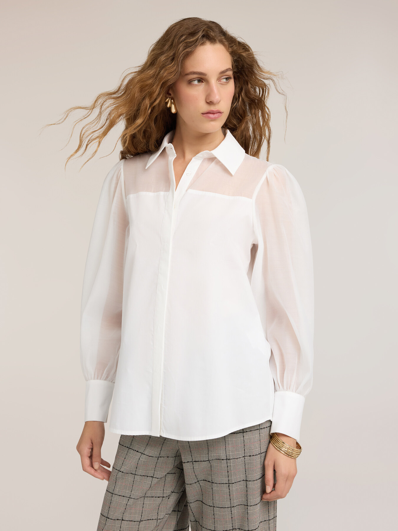 Camicia in popeline con inserti semitrasparenti image number 0
