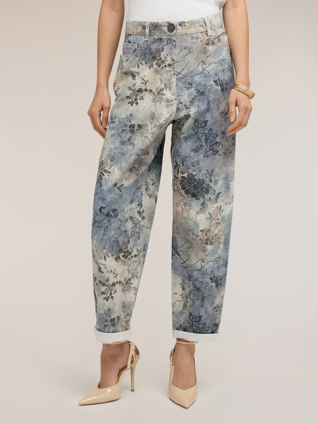 Pantaloni boyfit in drill di cotone stampato image number 2