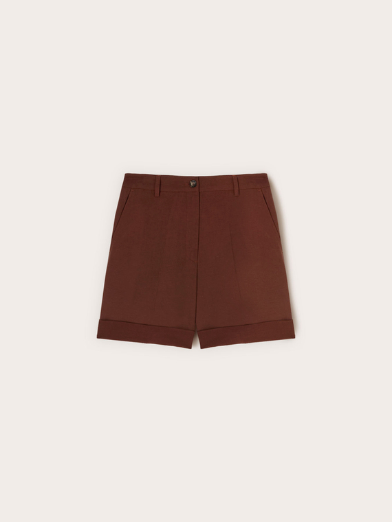 Shorts in misto lino con risvolto