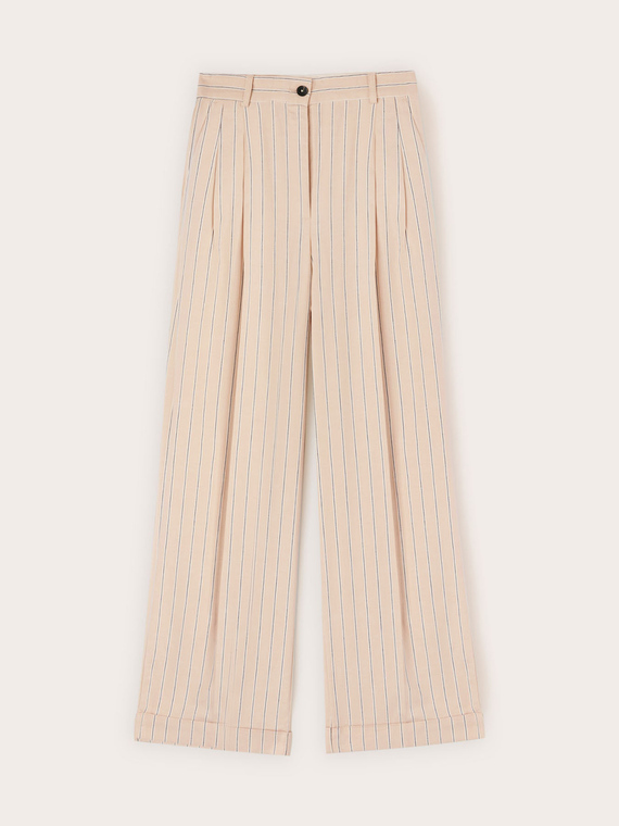 Pantaloni palazzo in misto lino a righe