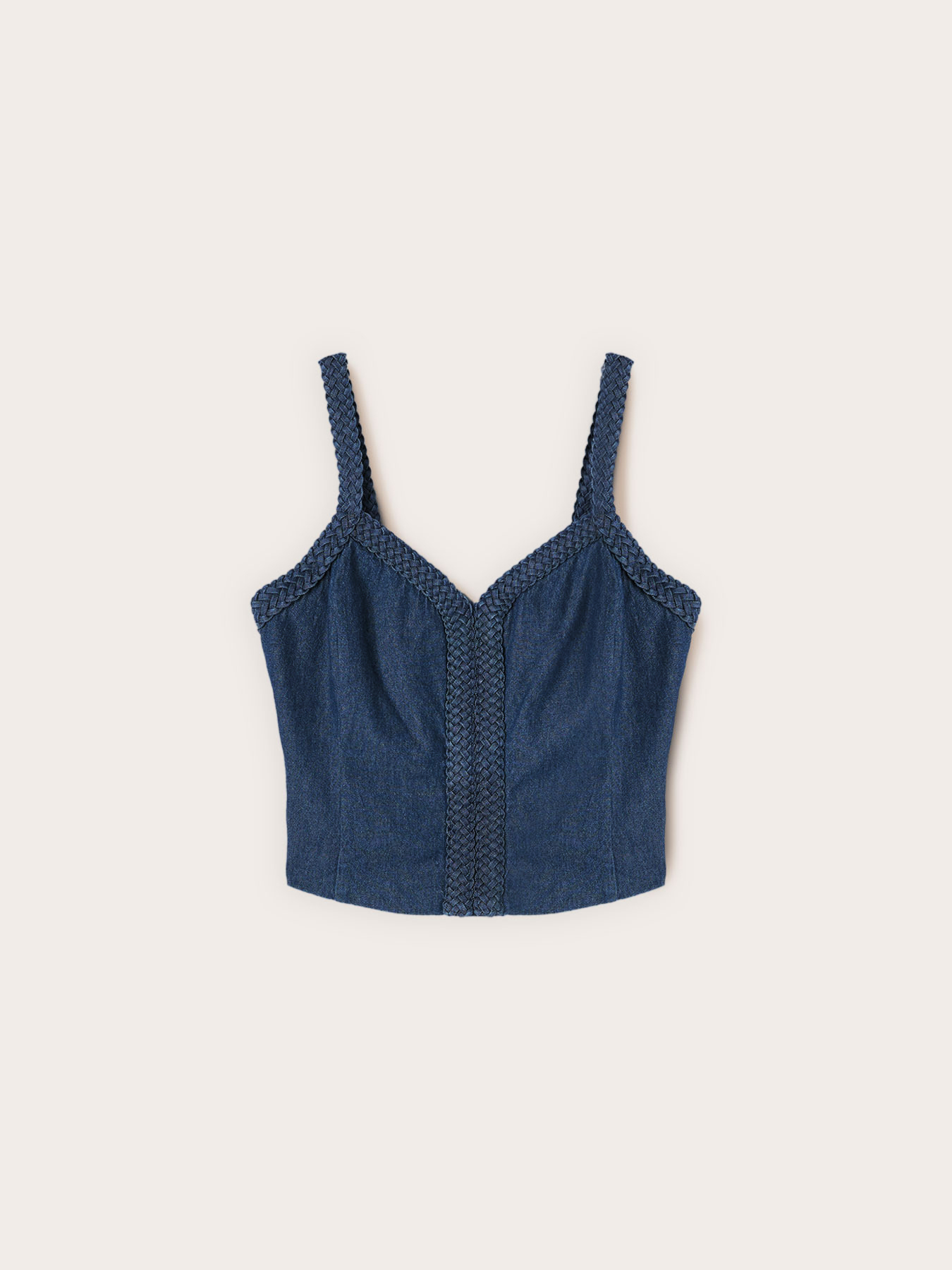 Top in denim con spalline ad intreccio image number 4
