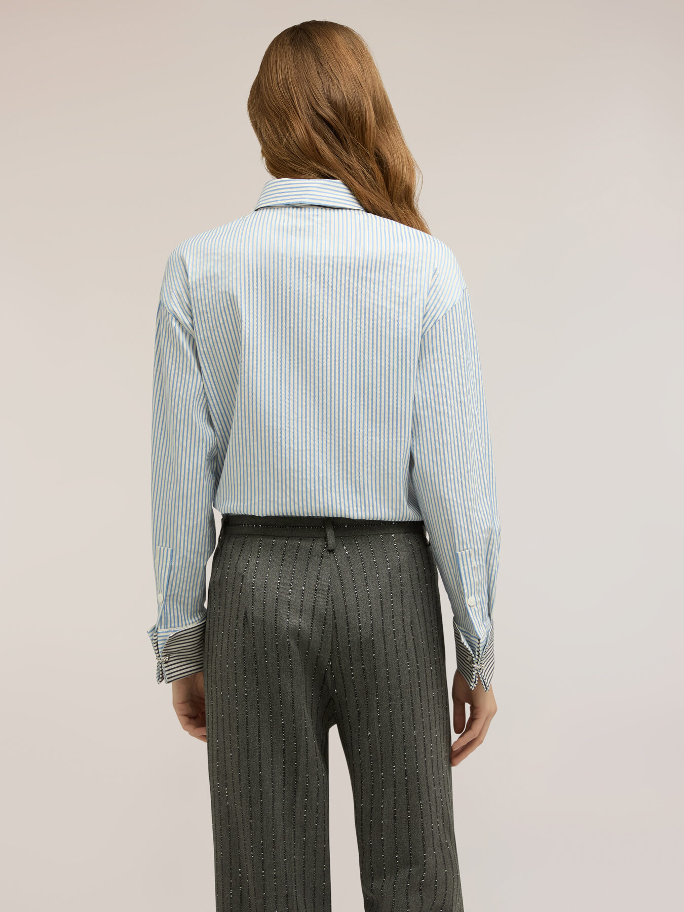 Camicia in popeline a righe con cravatta image number 1