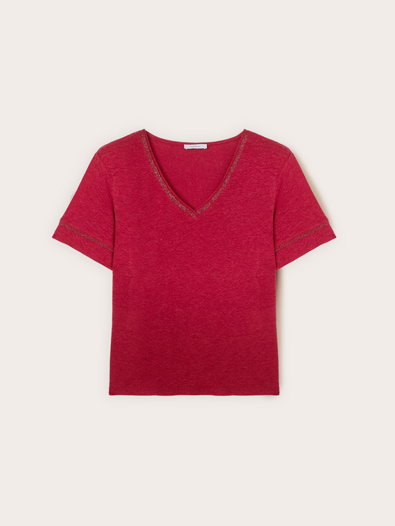 T-shirt in misto lino con profili color oro