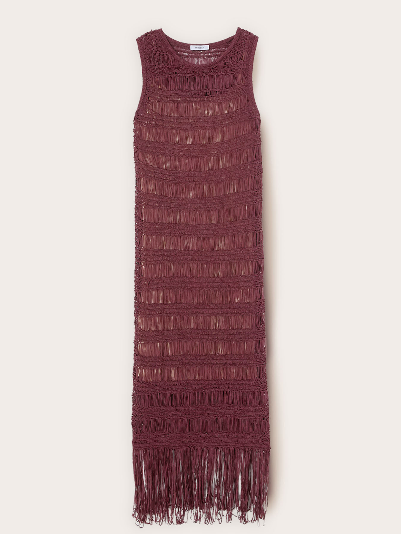 Vestito tubino in maglia macram&eacute; con frange image number 4