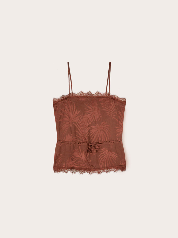 Top in raso jacquard con pizzo