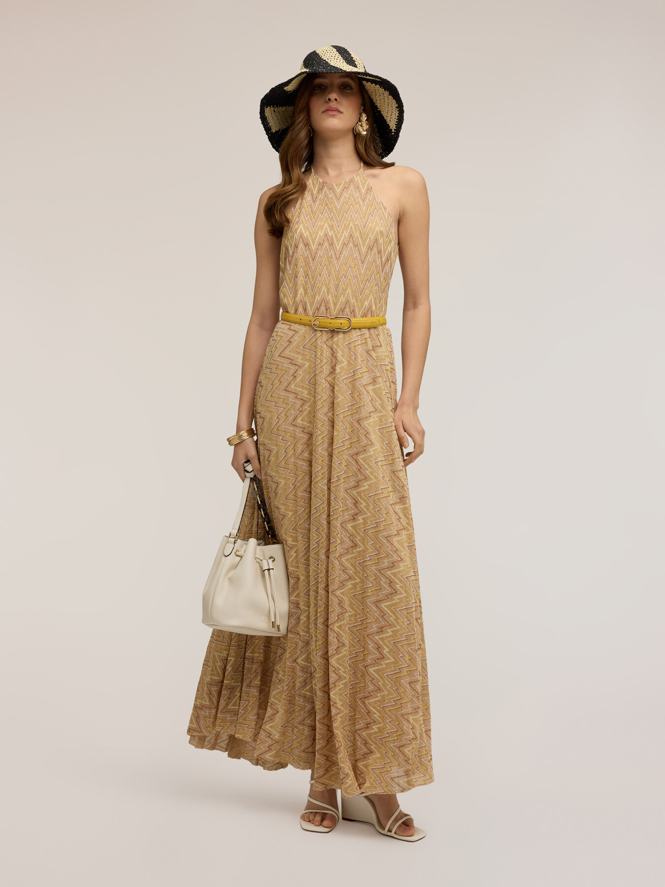Vestito flare lungo misto lurex image number 3