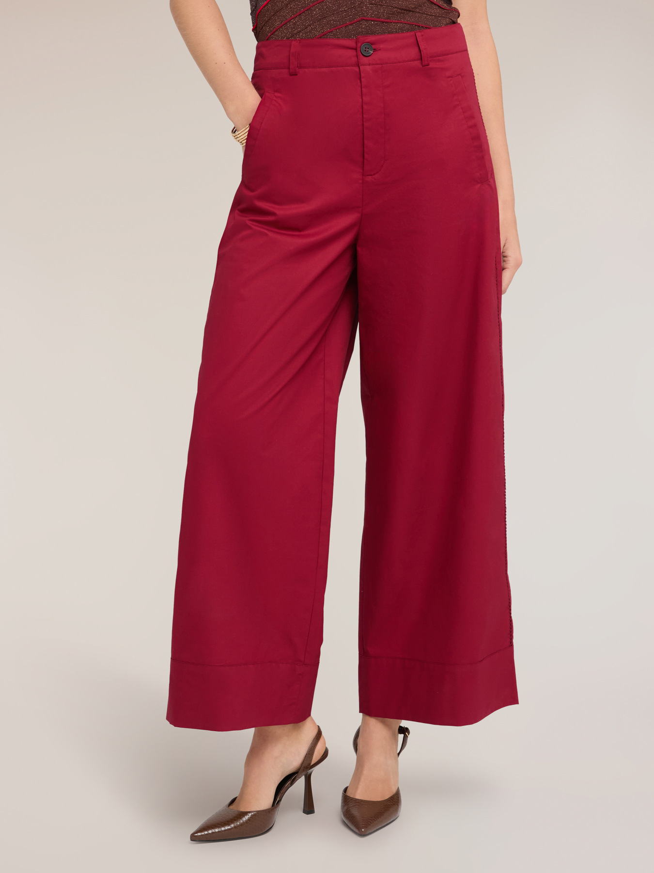 Pantaloni cropped in twill di cotone image number 0