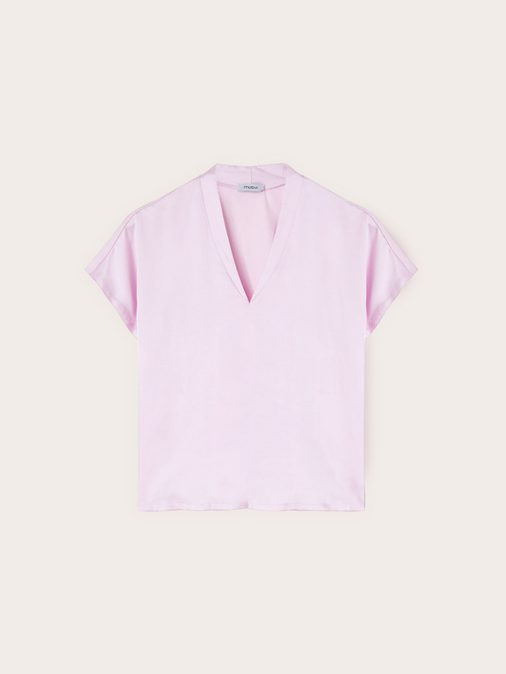 T-shirt bimaterica con scollo a V
