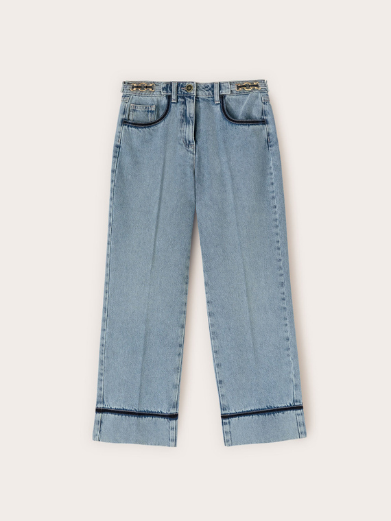 Jeans cropped wide fit con catena