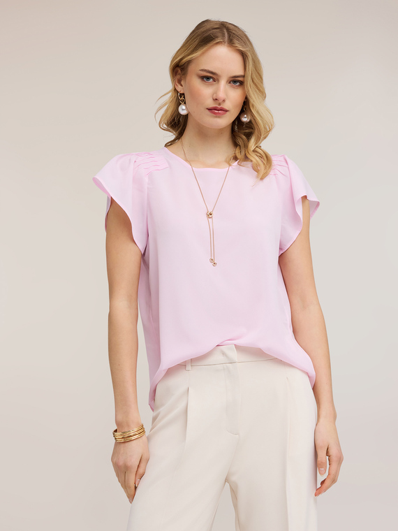 Blusa in cr&ecirc;pe de chine con pieghe
