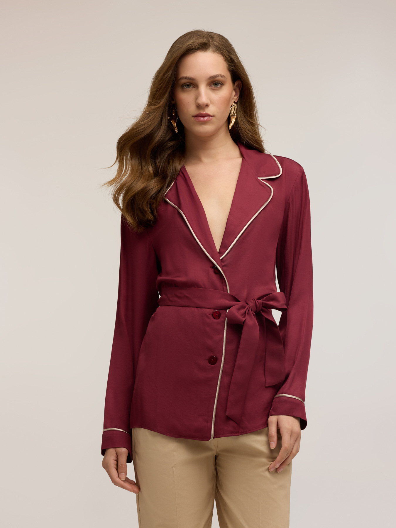 Camicia in twill di viscosa con profili a contrasto image number 0