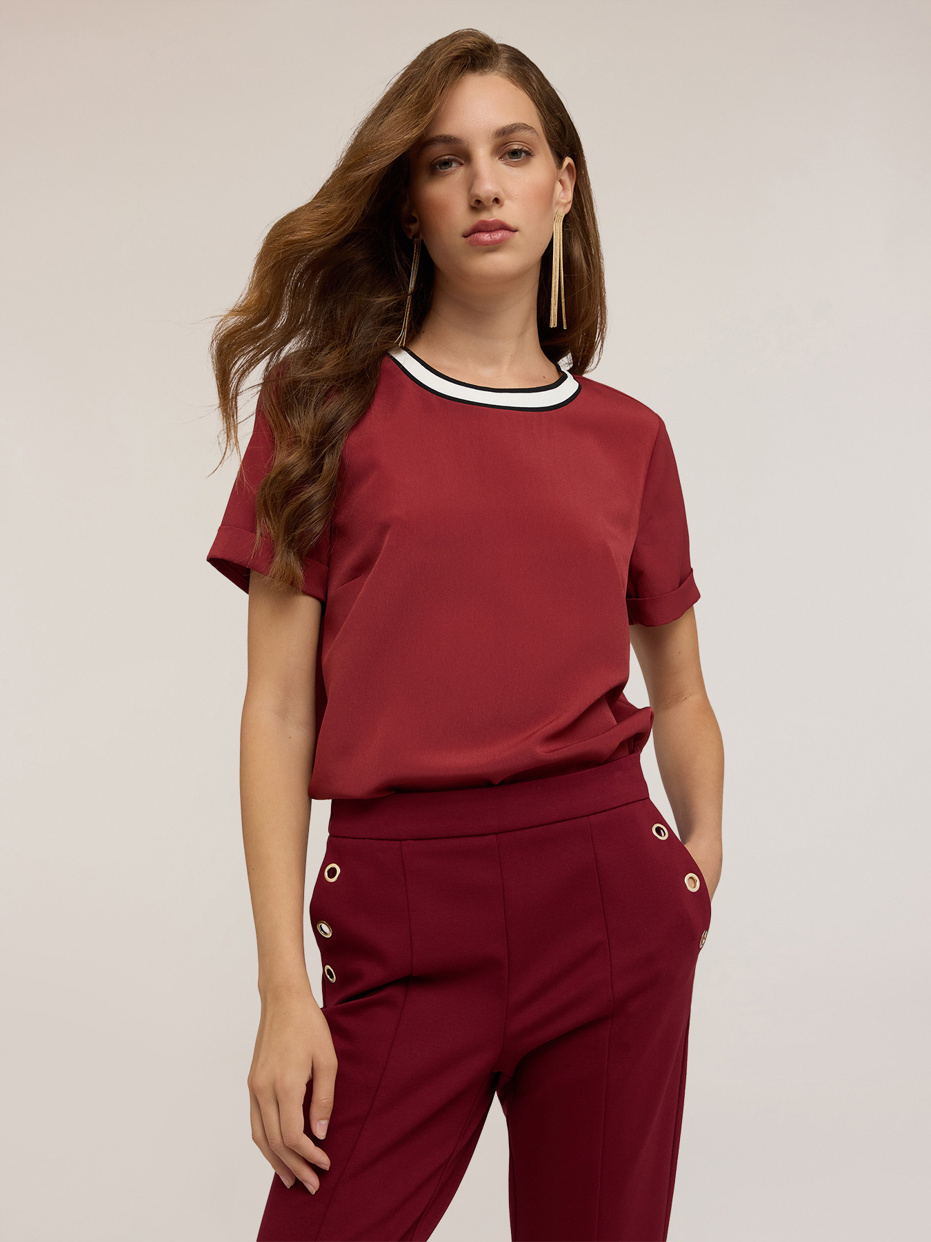 Blusa con bordo in maglia image number 0