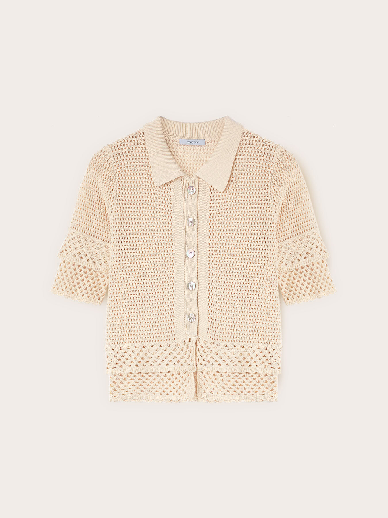 Cardigan traforato in maglia fine image number 4