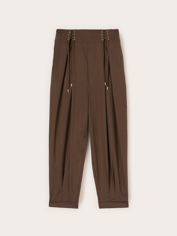 Pantaloni in popeline con lacci in vita