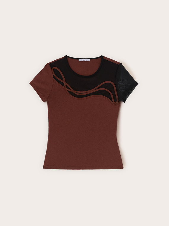 T-shirt bimaterica con ricamo