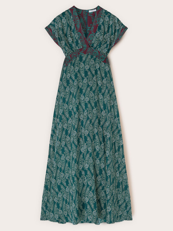 Vestito lungo in raso fantasia cashmere