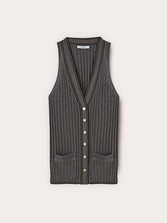 Top in maglia lurex con bottoni
