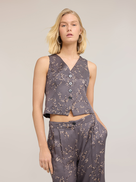 Gilet in twill di viscosa con stampa a fiori
