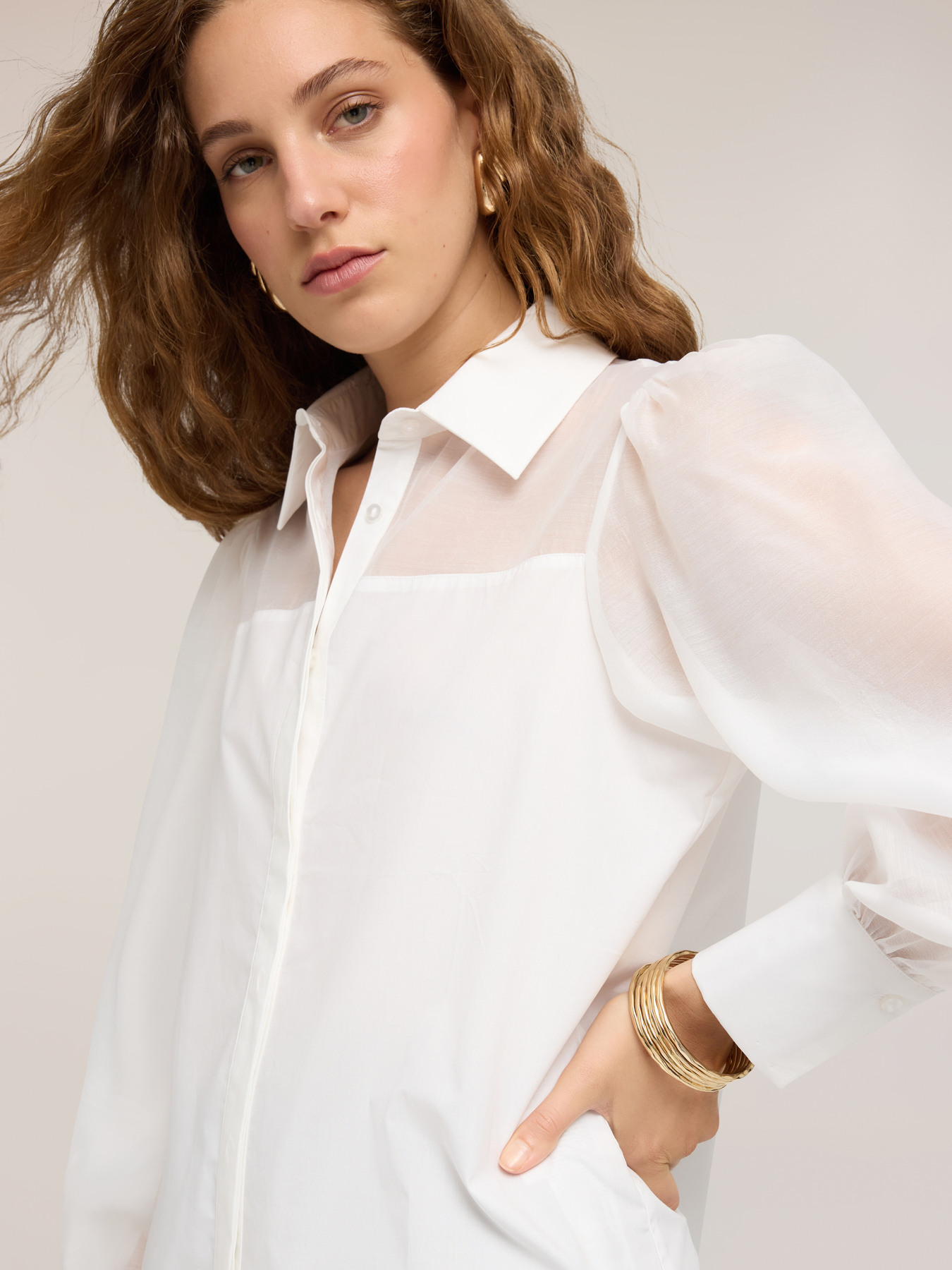 Camicia in popeline con inserti semitrasparenti image number 3