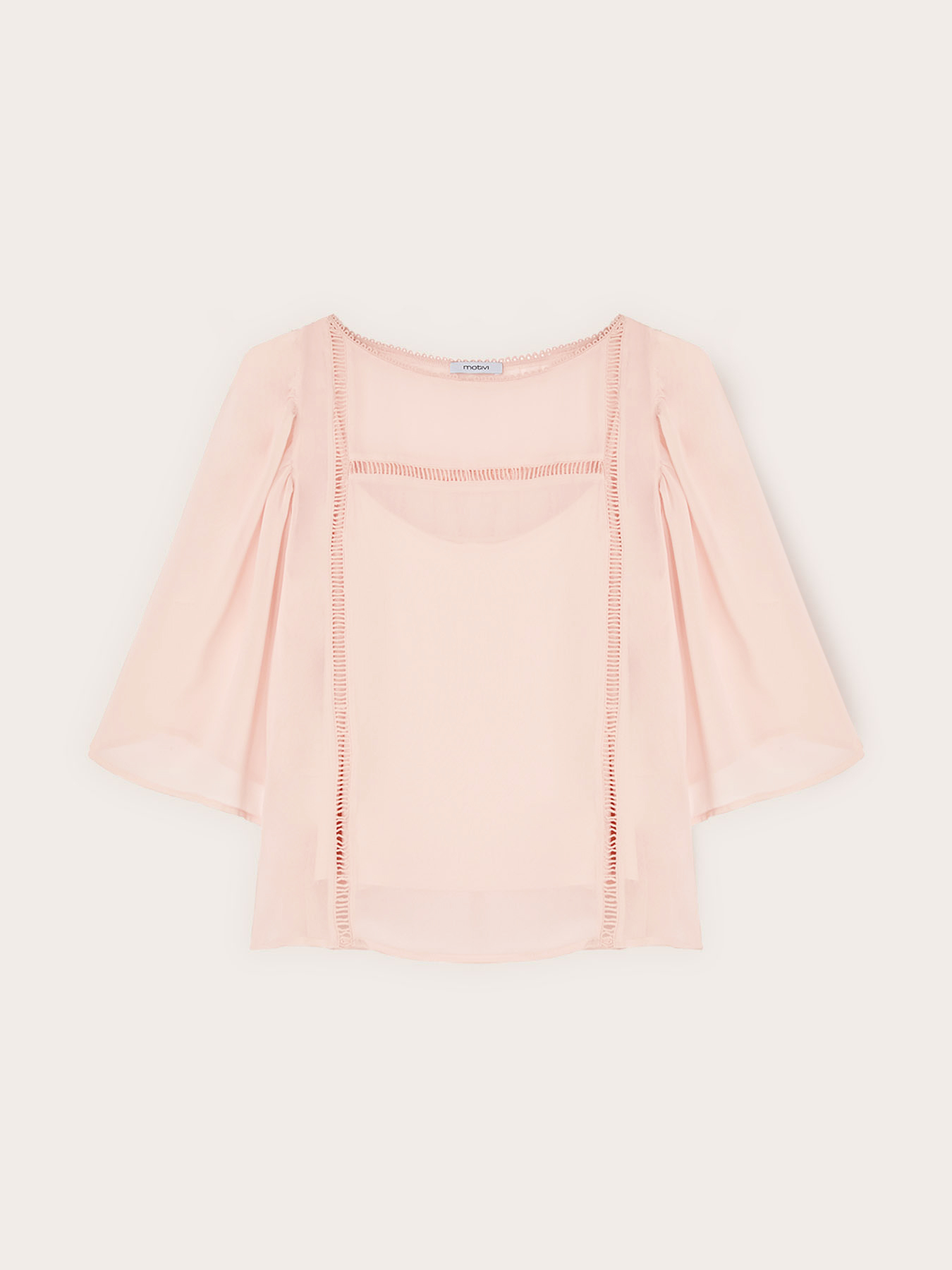 Blusa in georgette con ricami ajour&eacute; image number 4