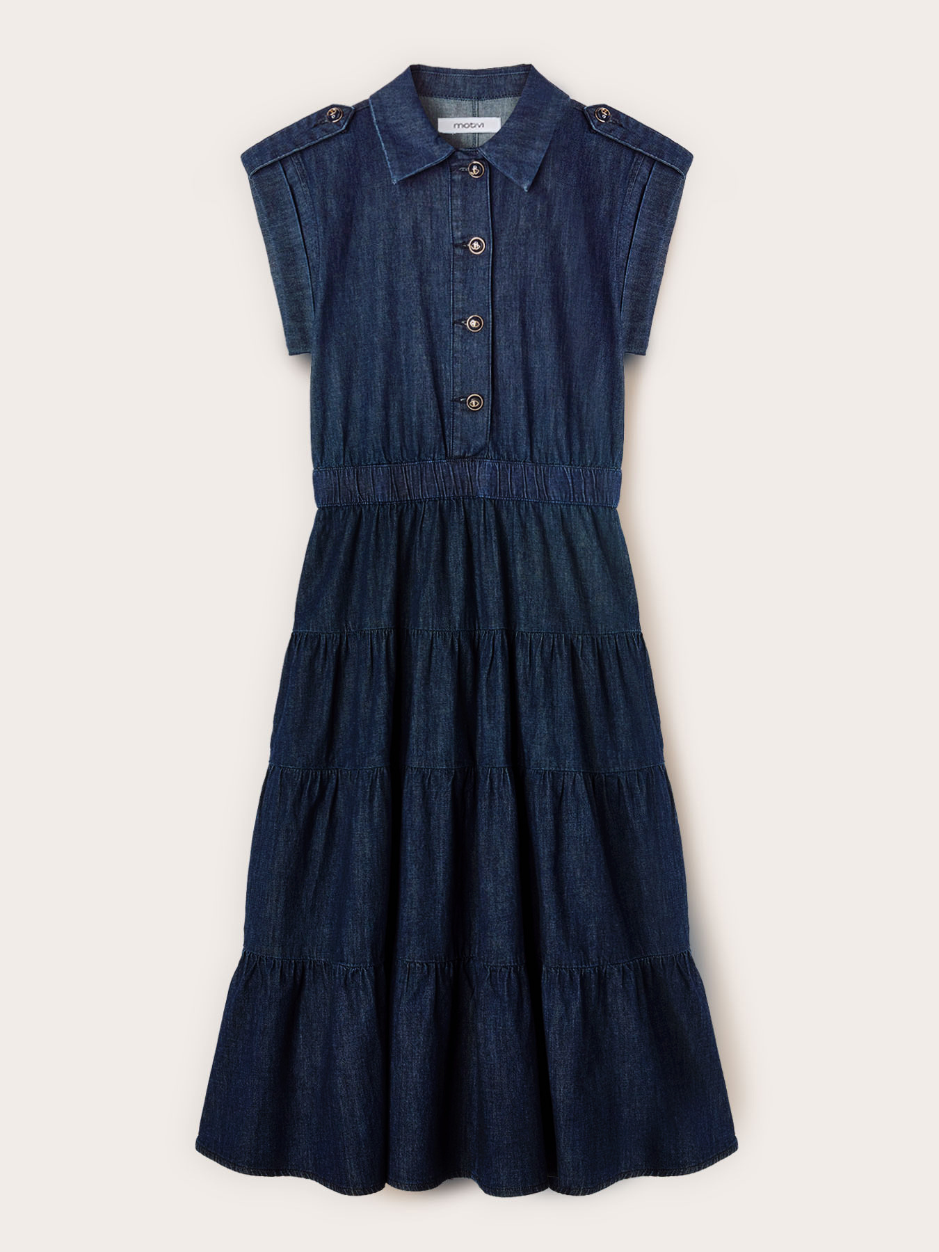 Vestito chemisier in denim con gonna a balze image number 4