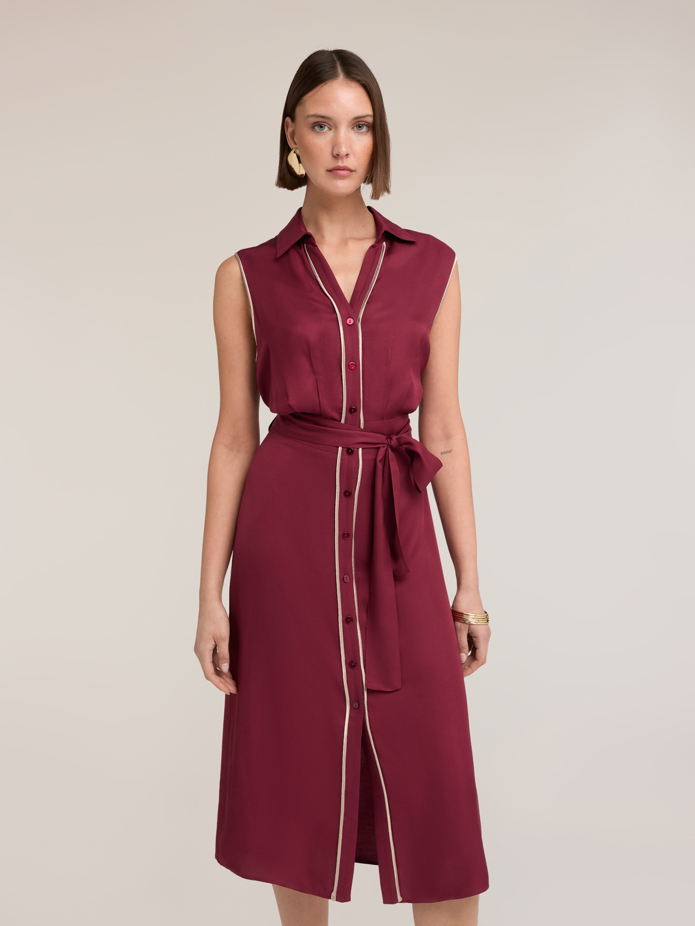 Vestito chemisier in twill con cintura image number 2