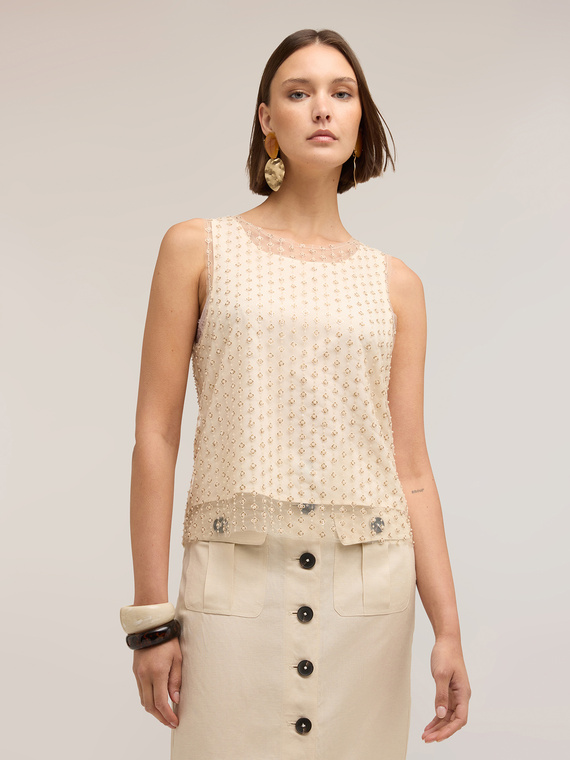 Top in tulle ricamato