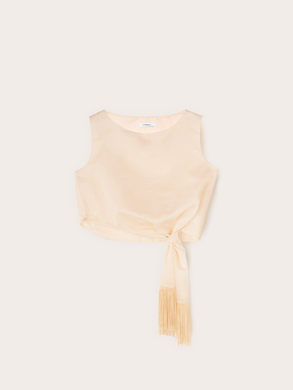Top in voile con nodo e frange