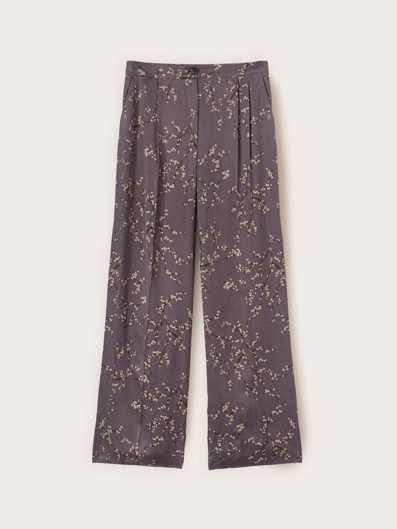 Pantaloni palazzo in twill di viscosa con stampa a fiori