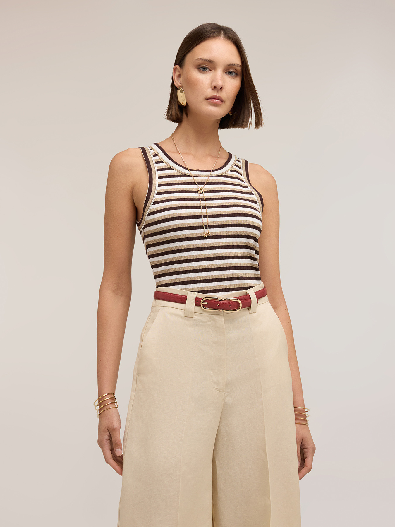 Top a righe in misto viscosa lurex image number 0