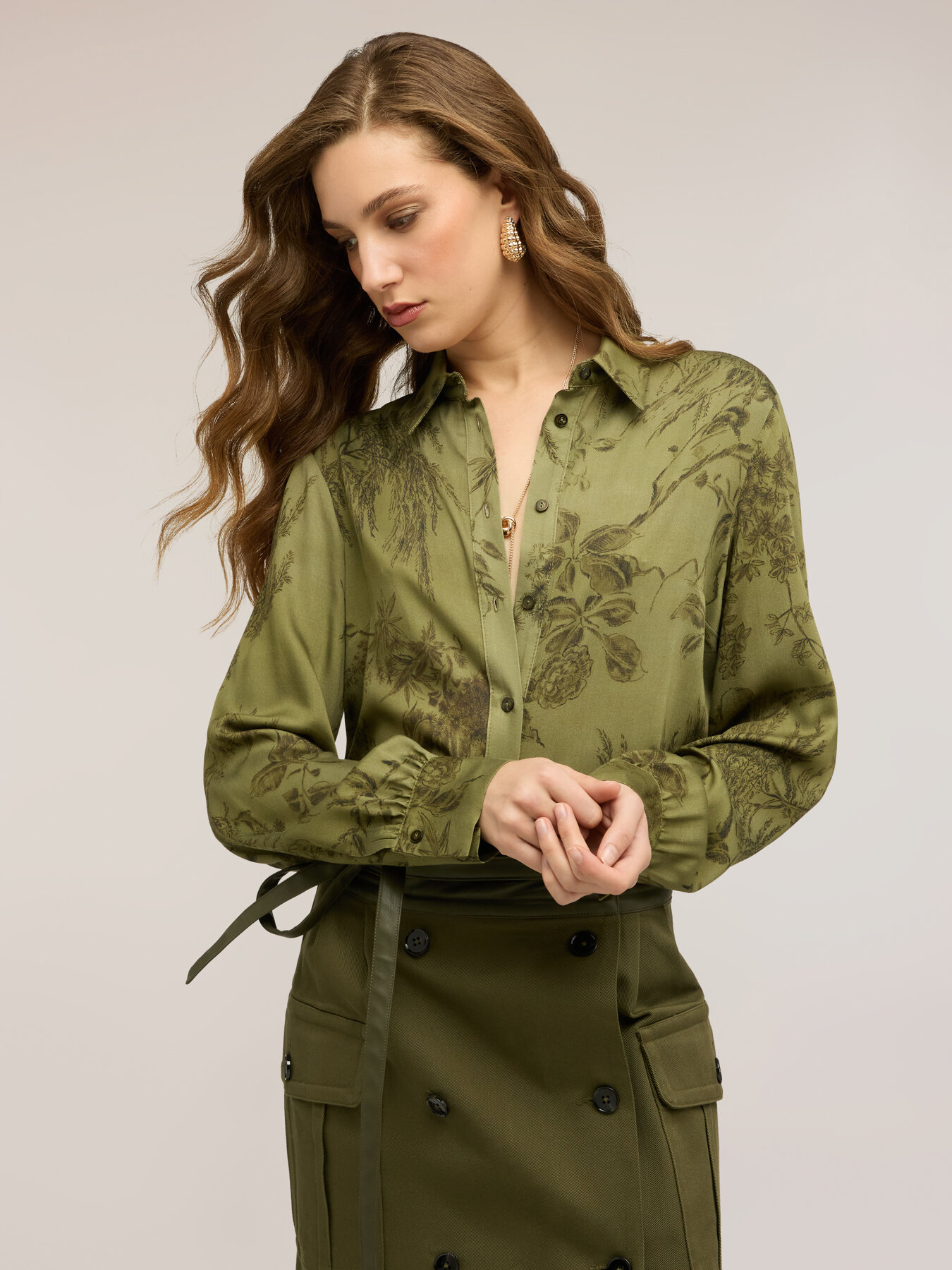 Camicia in raso con stampa image number 0