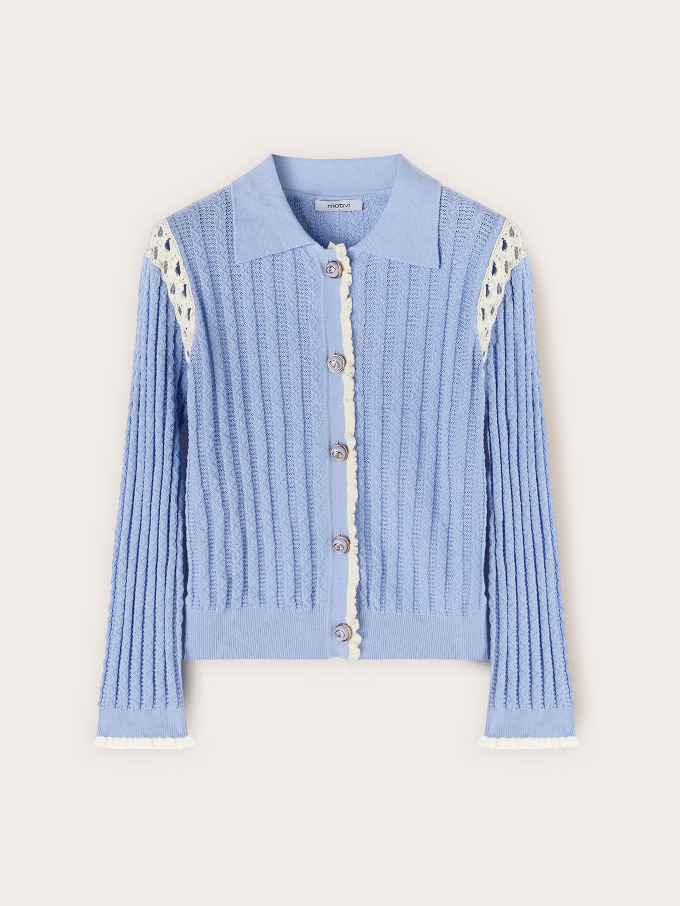 Cardigan in maglia fine con inserti traforati image number 4