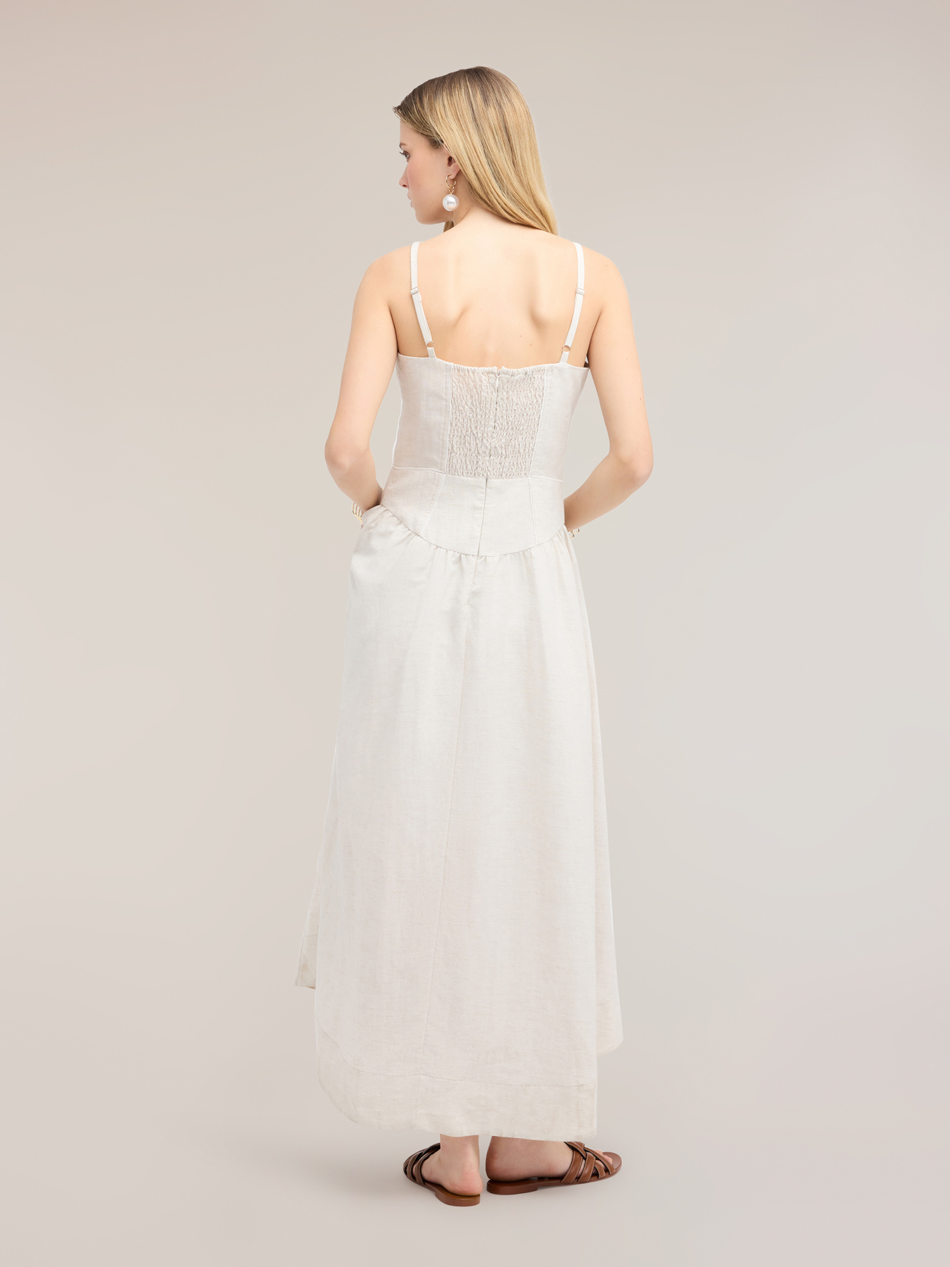 Vestito flare lungo in misto lino image number 1