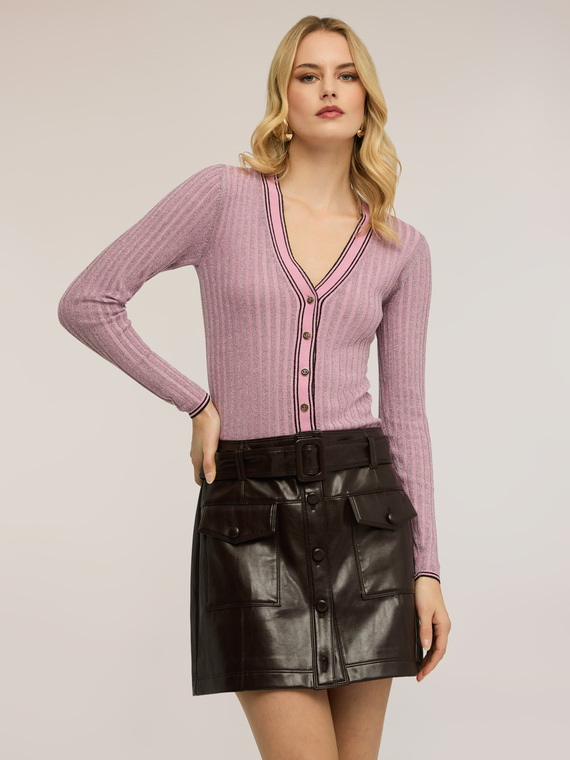Cardigan in maglia a coste misto lurex