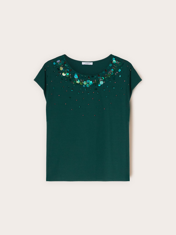 T-shirt con ricamo di paillettes