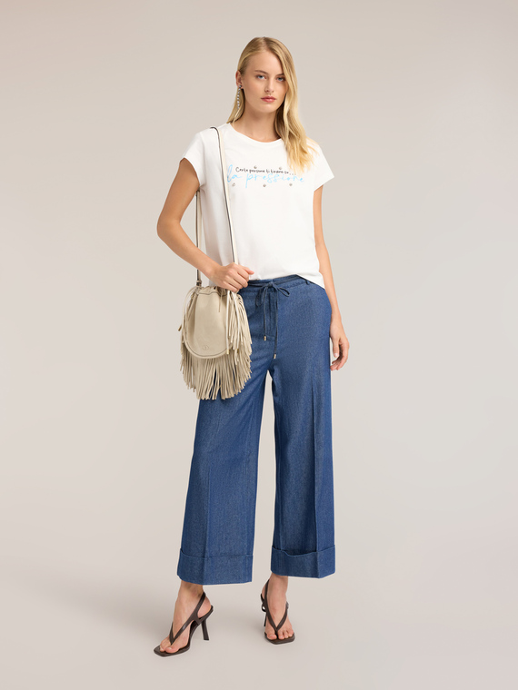 Jeans cropped palazzo con coulisse