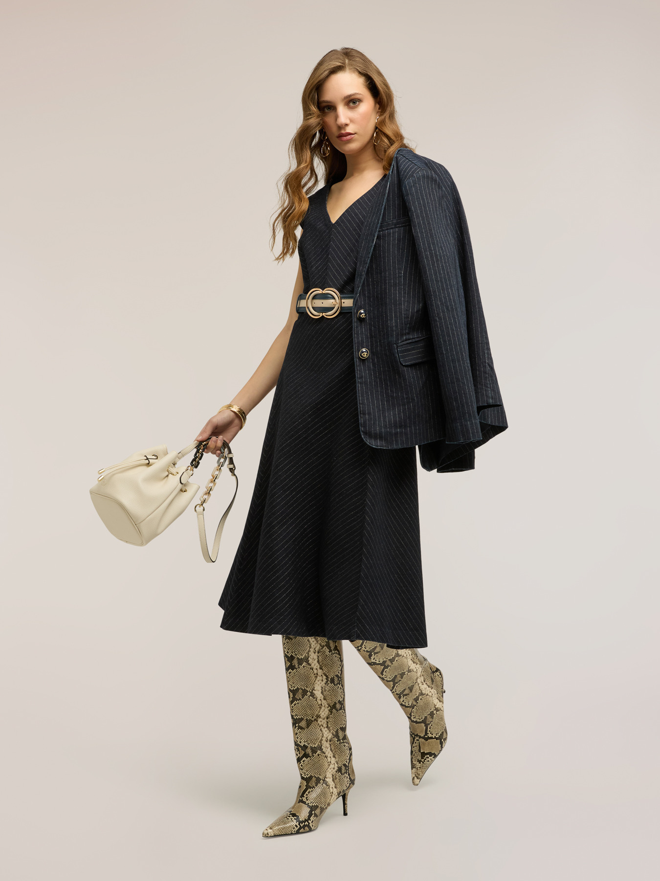 Vestito flare in denim gessato image number 0