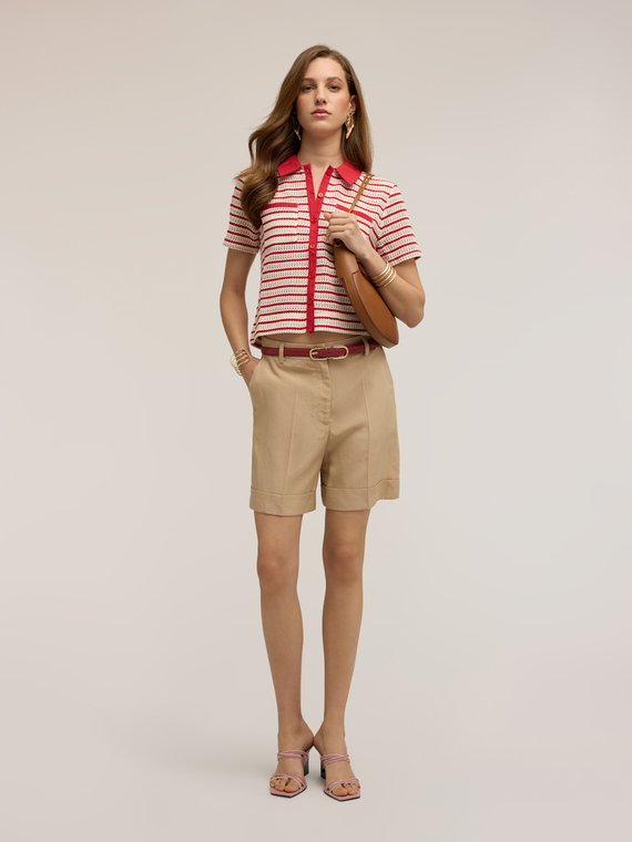 Shorts in misto lino con risvolto