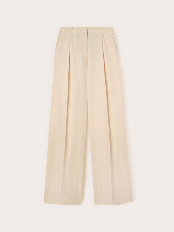 Pantaloni palazzo in misto lino con pieghe
