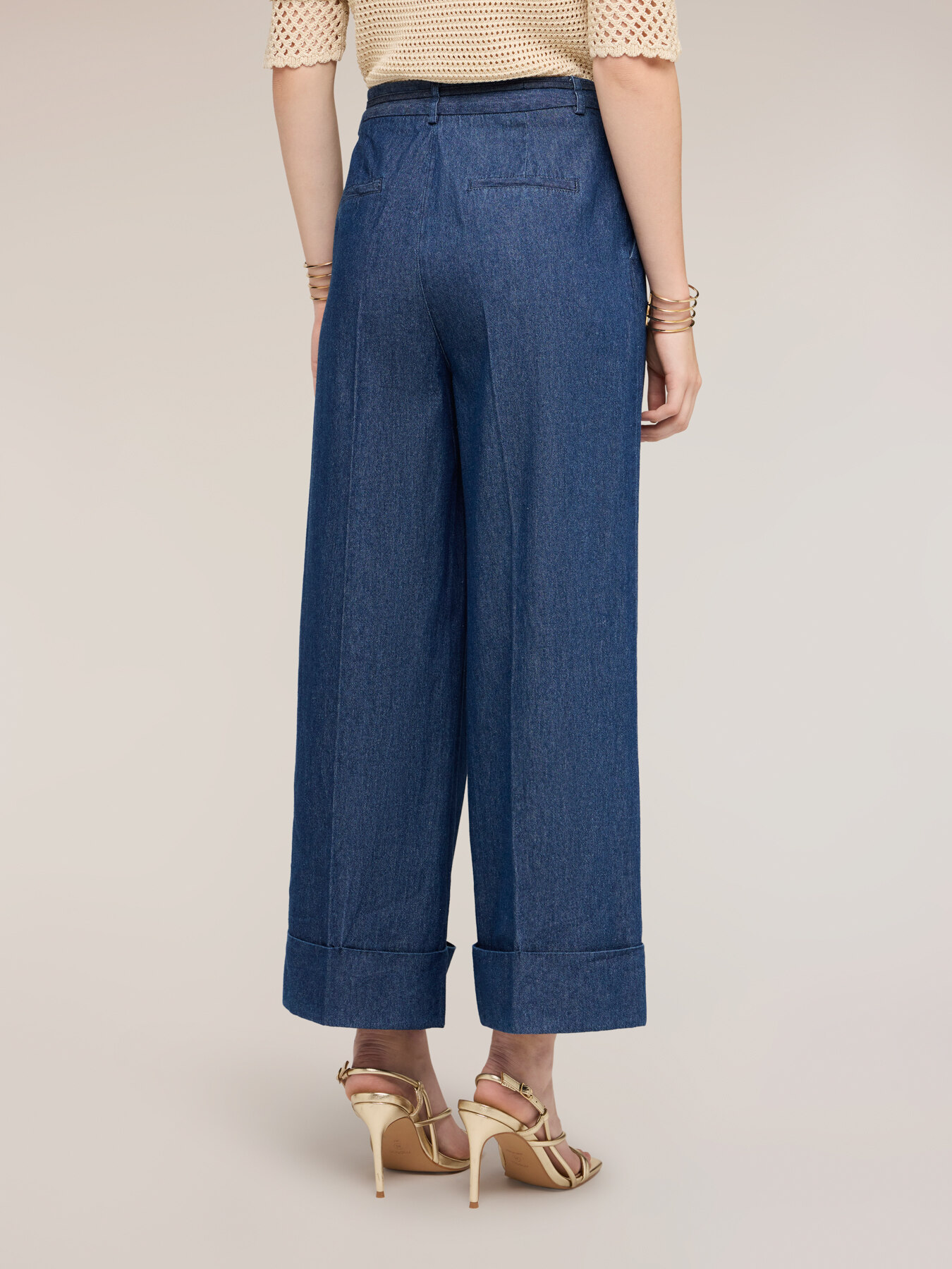 Jeans cropped palazzo con coulisse image number 1