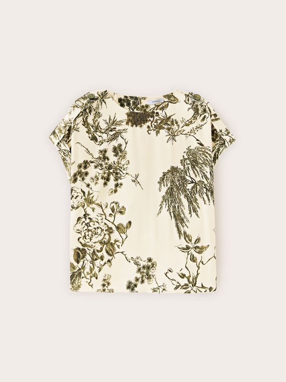 Blusa in raso con stampa botanica