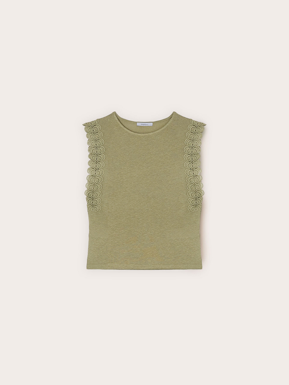 T-shirt in misto lino con inserti in pizzo