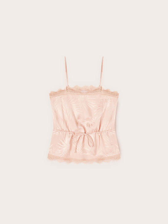 Top in raso jacquard con pizzo