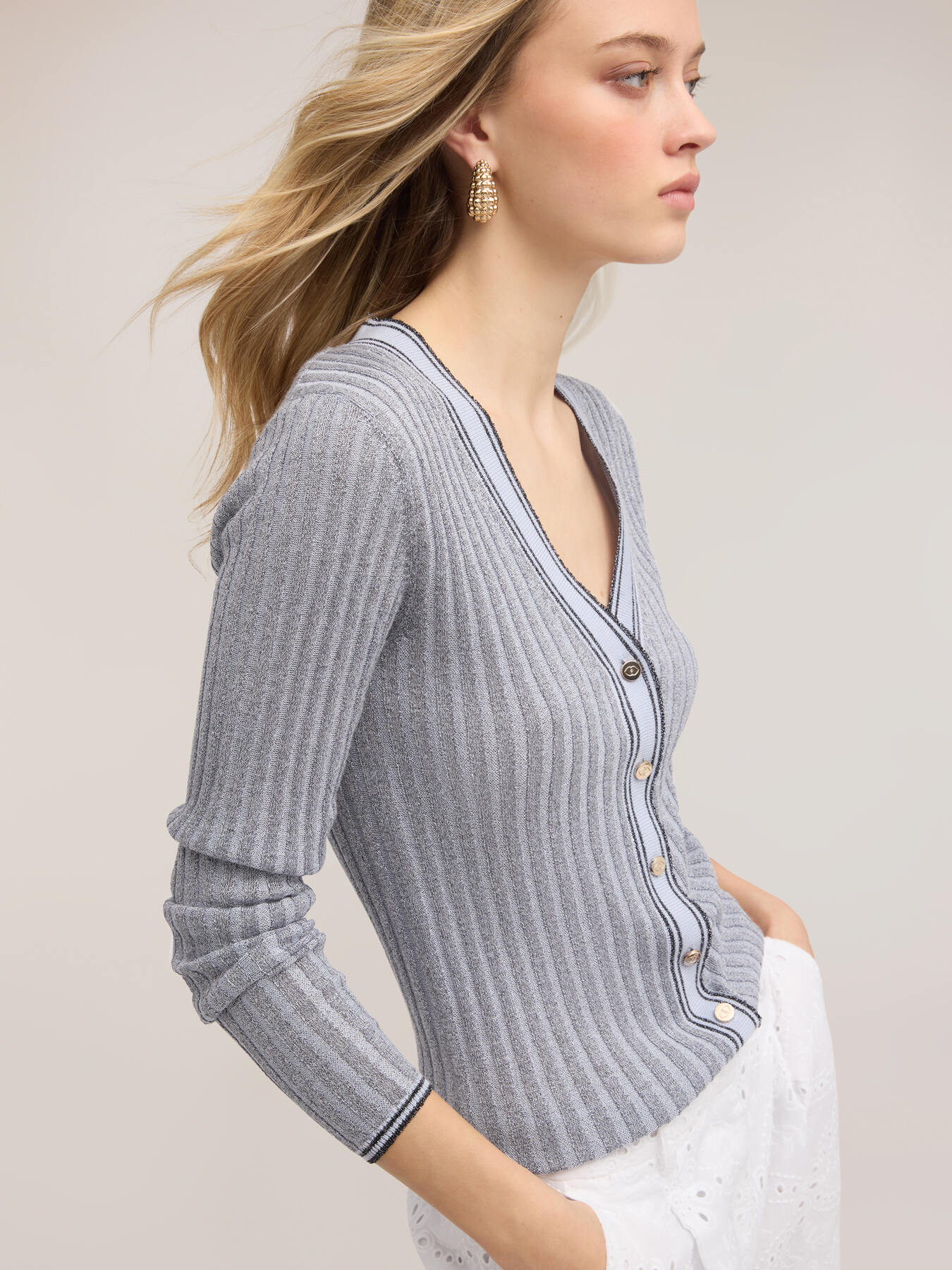 Cardigan in maglia a coste misto lurex image number 0
