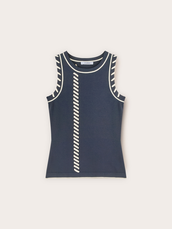 Maglia senza maniche con impunture decorative