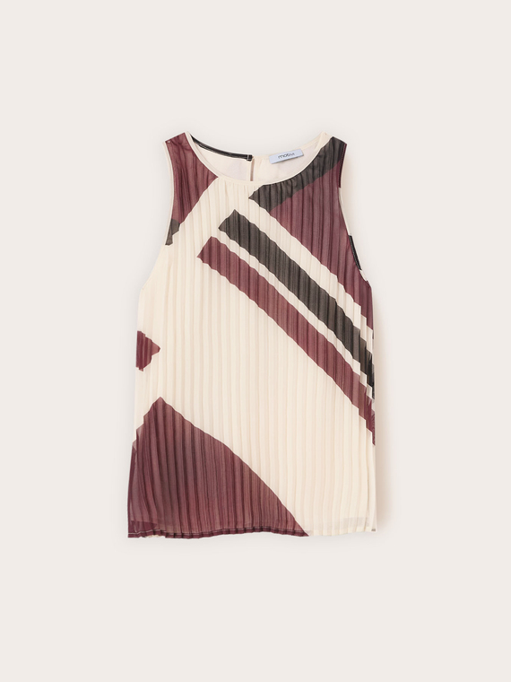 Top pliss&eacute; in georgette con stampa