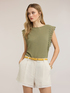 T-shirt in misto lino con inserti in pizzo image number 2