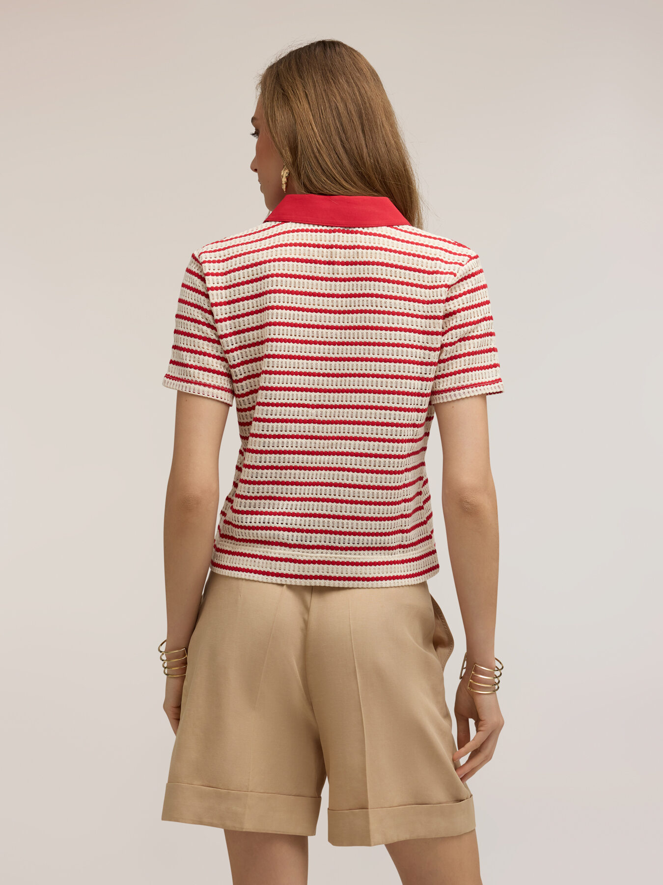 T-shirt a righe con colletto a contrasto image number 1